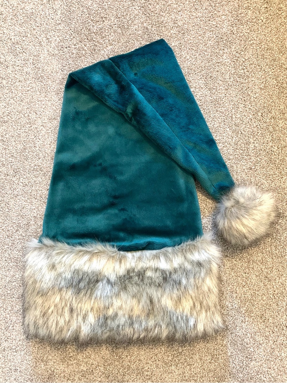 Santa Hat - Hand-Made Minky Plush, Teal Green Fleece